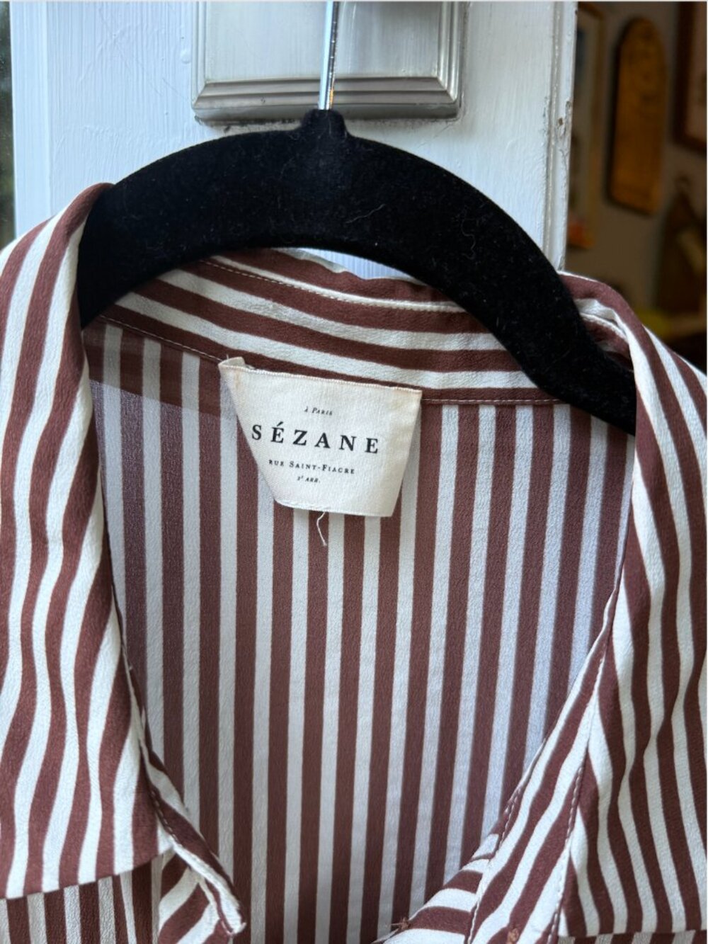 Sezane Maella silk shirt EU40, US 8, brown and ecru stripe - Picture 5 of 5